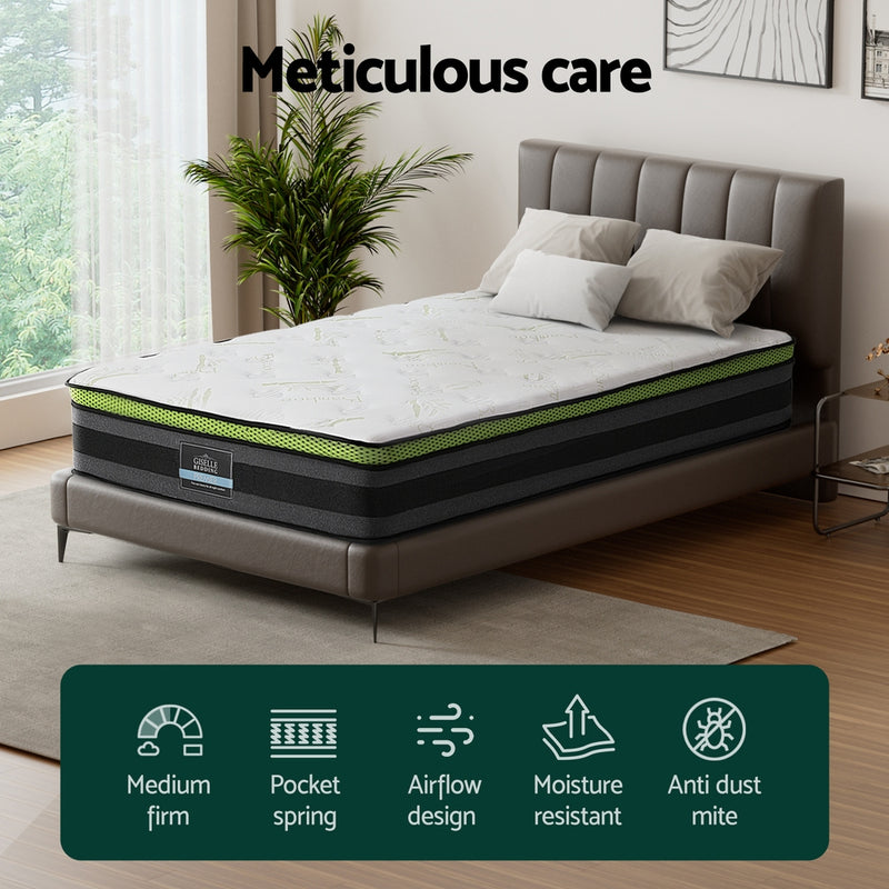 Tiberius Series Cool Gel Mattress 30cm Thick - Single on modern bed frame in bedroom with pillows and plant