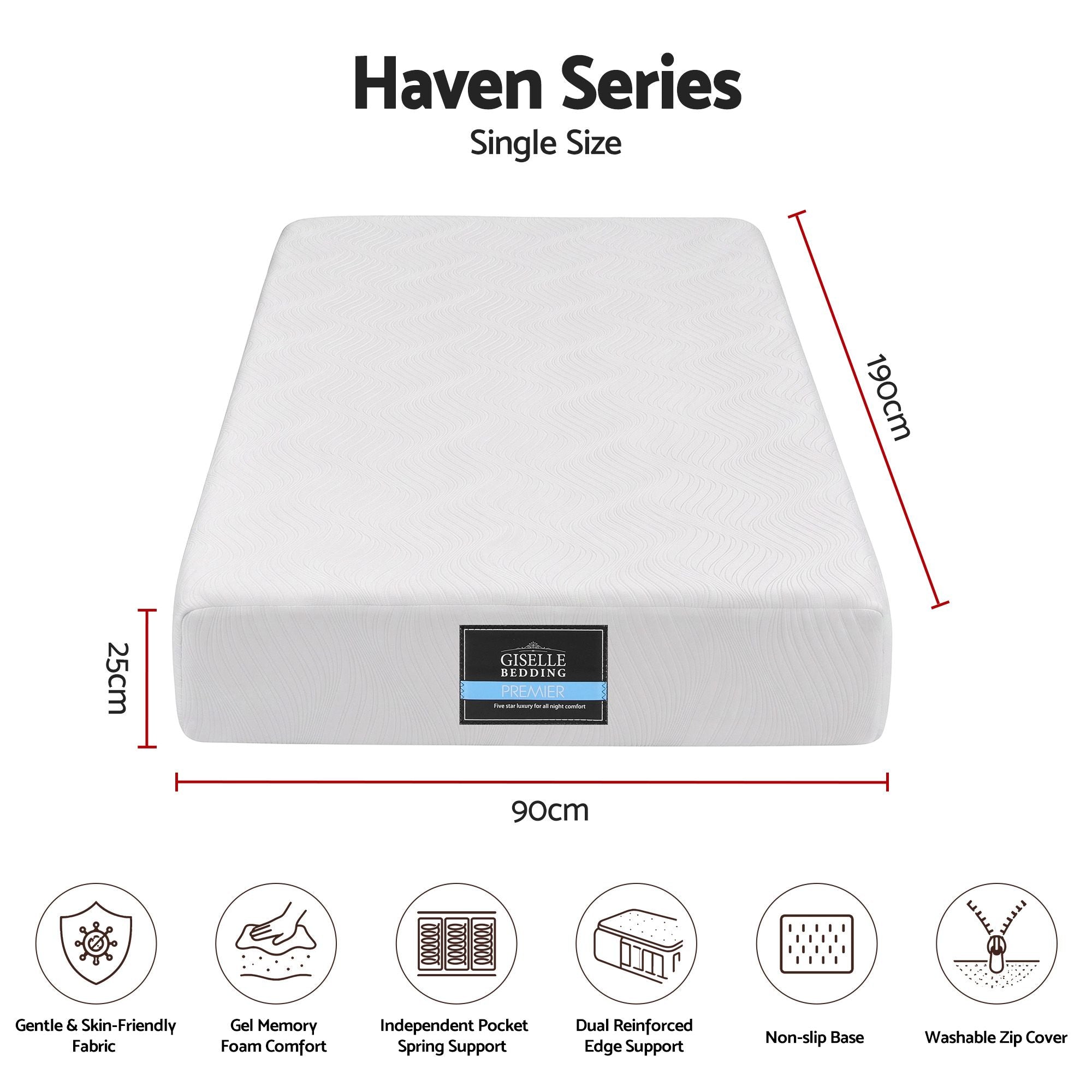25cm Single Hybrid Mattress with Gel Foam and Edge Support - White