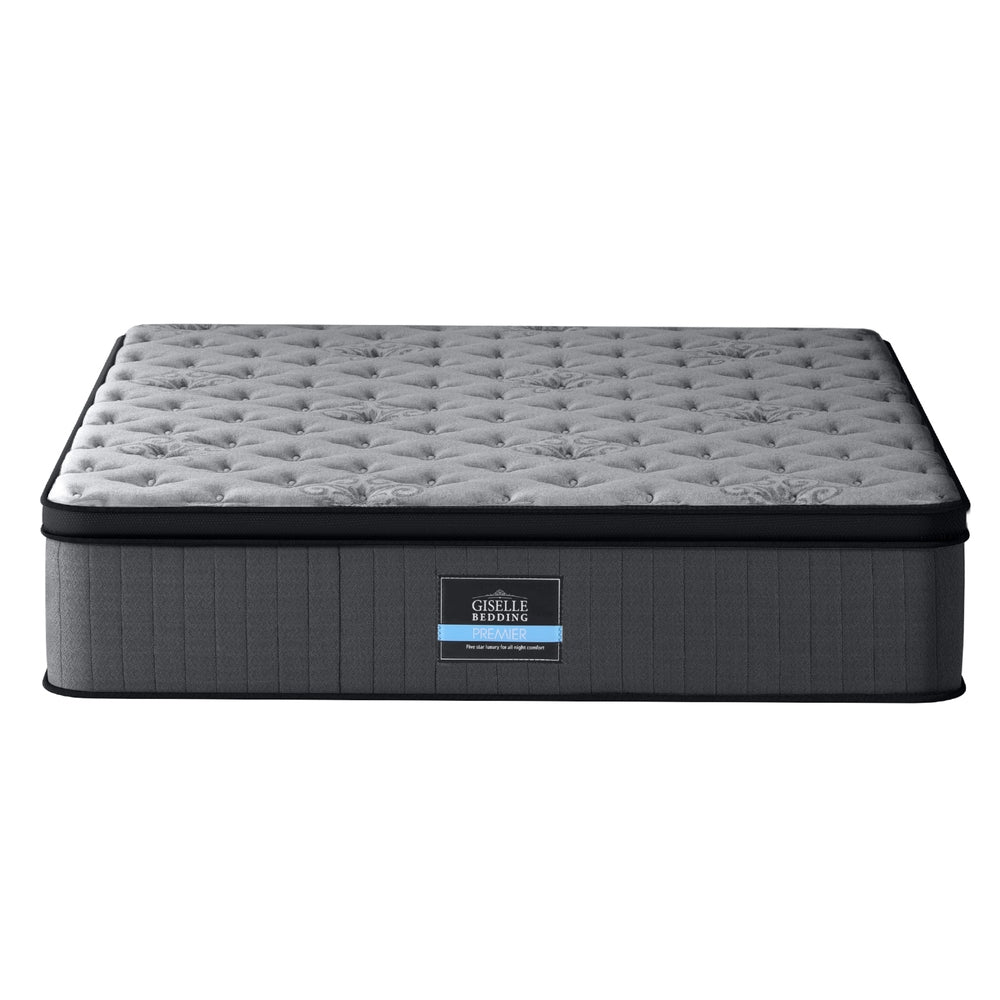 Solene Series Euro Top Mattress 34cm Thick - Double with quilted gray top and medium-firm support in bedroom setting