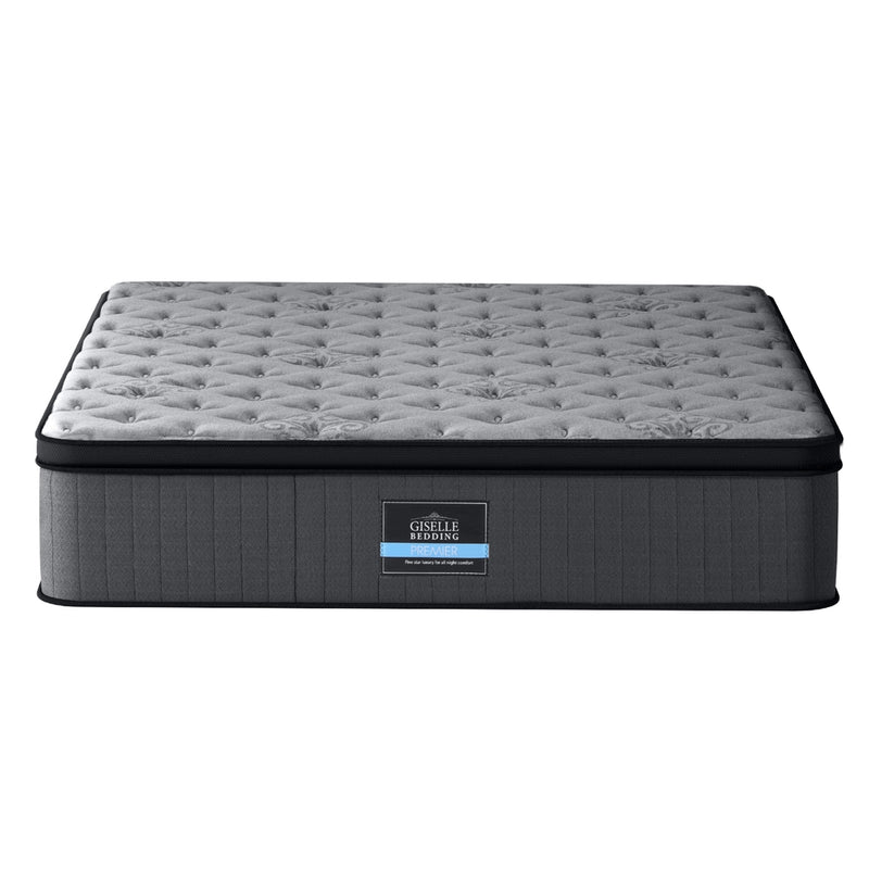 Solene Series Euro Top Mattress 34cm Thick - Double with quilted gray top and medium-firm support in bedroom setting