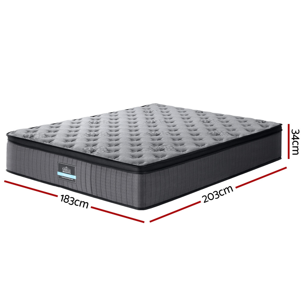 Solene Series Euro Top Mattress 34cm Thick - King in gray with quilted top, medium firm support, labeled dimensions shown