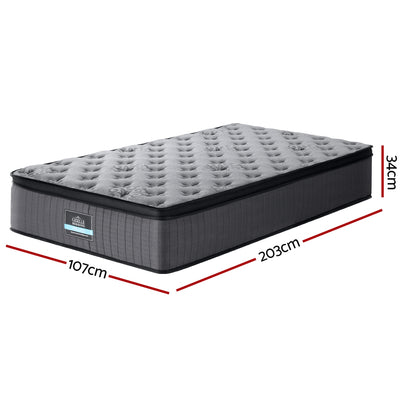 Solene Series Euro Top Mattress 34cm Thick - King Single with quilted top and firm medium support in gray fabric.