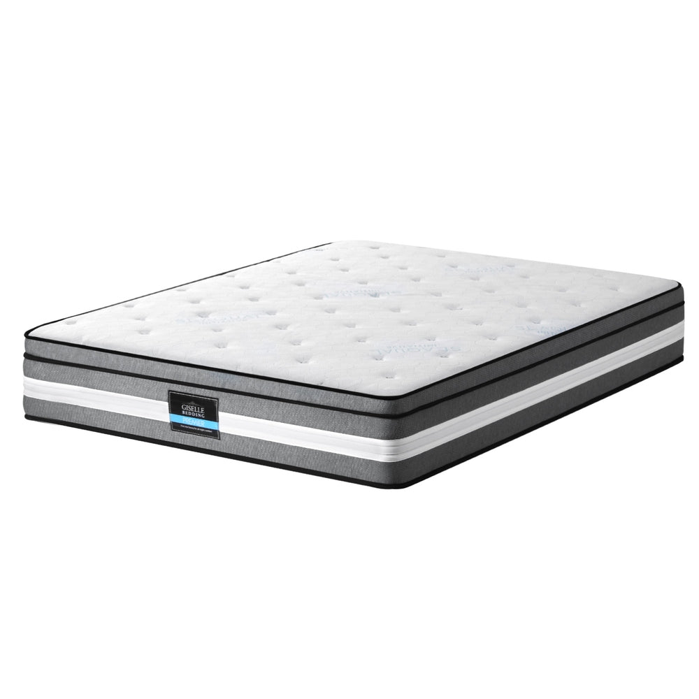 Lvory Euro Top Cooling Gel Pocket Spring Mattress 30cm Thick - King with tufted white top and gray sides for bedroom furniture