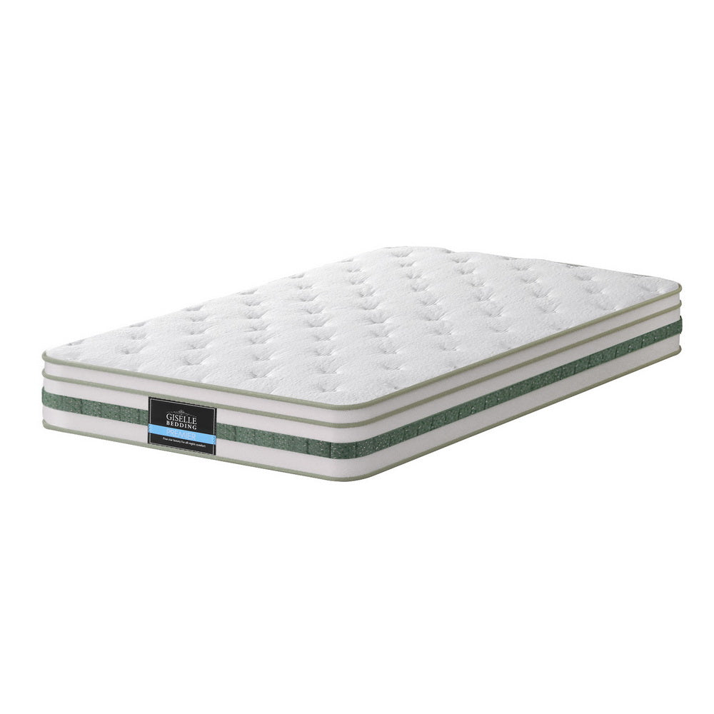 Mint Series Euro Top Mattress 20cm Thick – Single with quilted white cover and green side accents for bedroom furniture