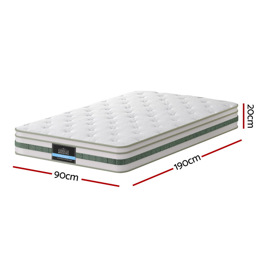 Mint Series Euro Top Mattress 20cm Thick – Single with quilted top, breathable fabric, and green side accents on white background