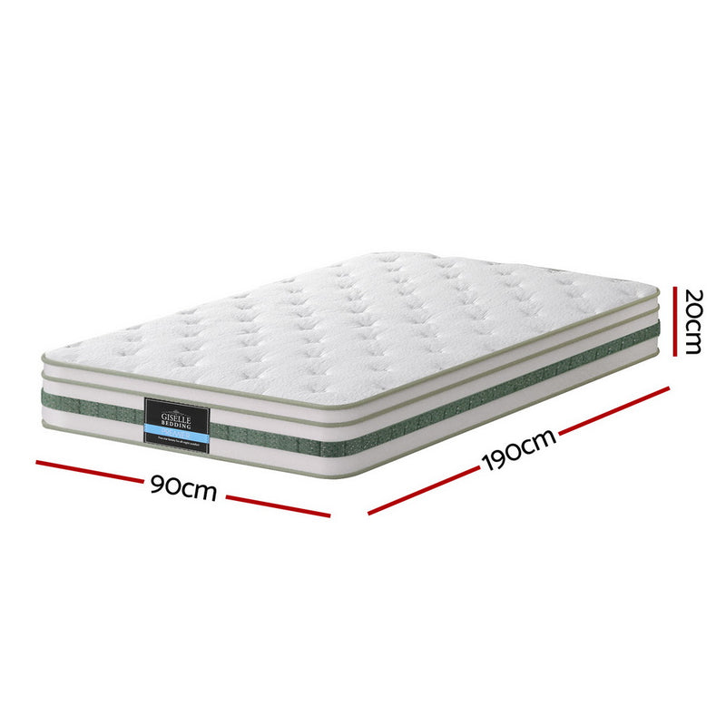 Mint Series Euro Top Mattress 20cm Thick – Single with quilted top, breathable fabric, and green side accents on white background