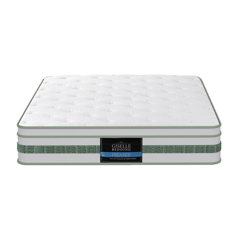 Mint Series Euro Top Mattress 20cm Thick – Single in white with quilted top and green side trim, shown flat on white background
