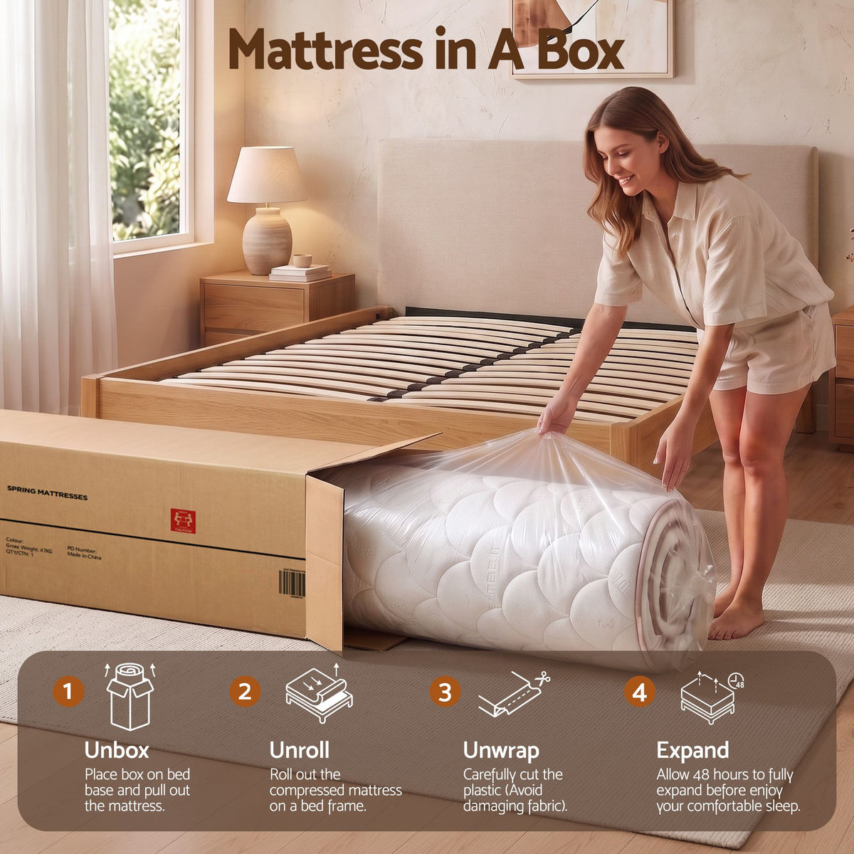 30cm King Spring Mattress with 5-Zone Firm Back Support and Tencel Cover - White
