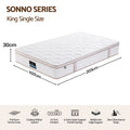 30cm King Single Spring Mattress with 5-Zone Firm Back Support and Tencel Cover - White