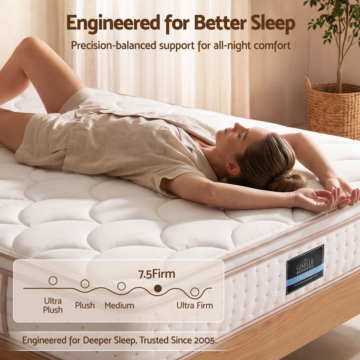 30cm Queen Spring Mattress with 5-Zone Firm Back Support and Tencel Cover - White