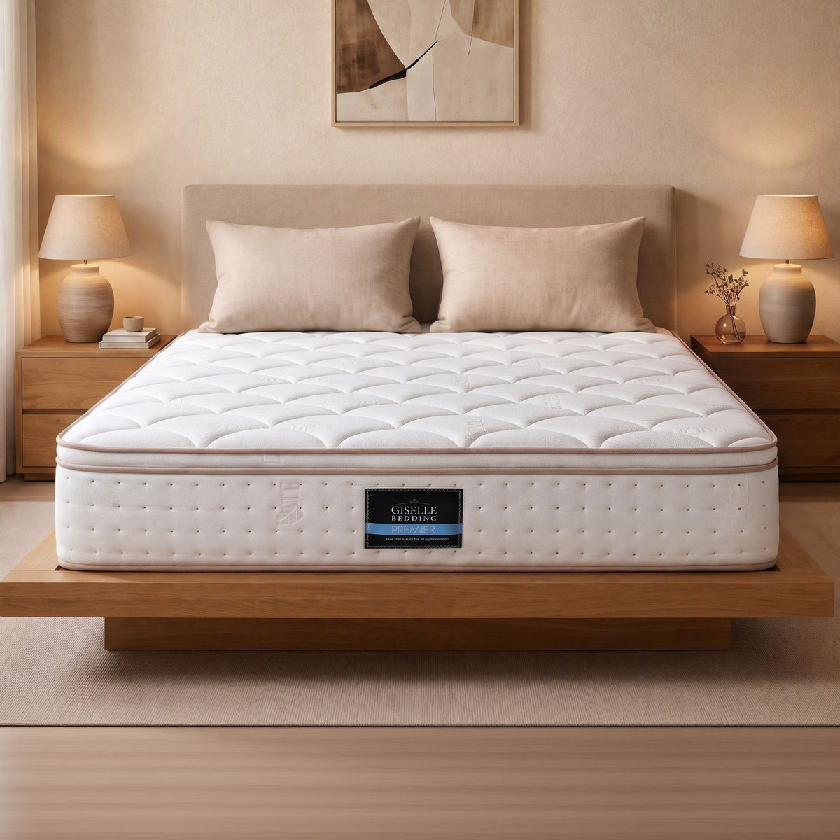 30cm Queen Spring Mattress with 5-Zone Firm Back Support and Tencel Cover - White