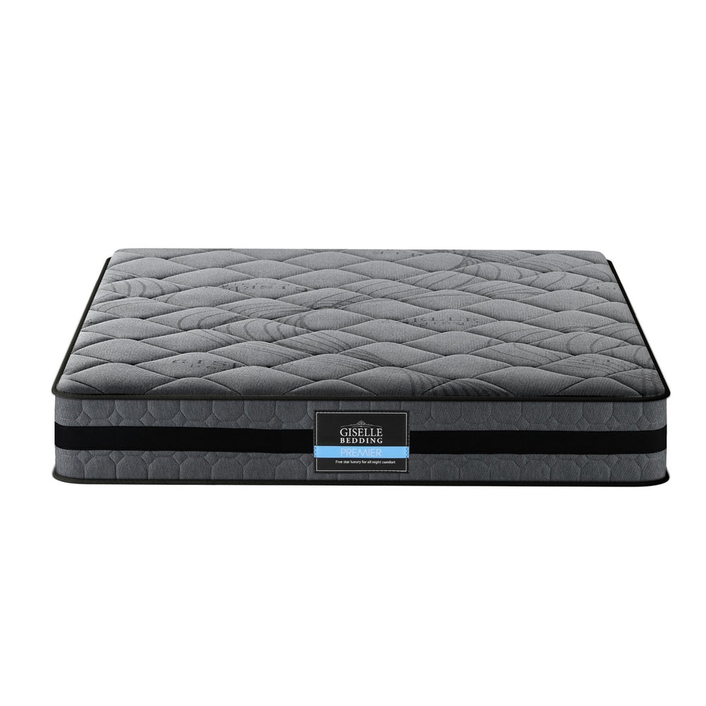 Wendell Pocket Spring Mattress 22cm Thick - King with quilted gray cover and black accent stripe from Bedzy bedroom furniture collection