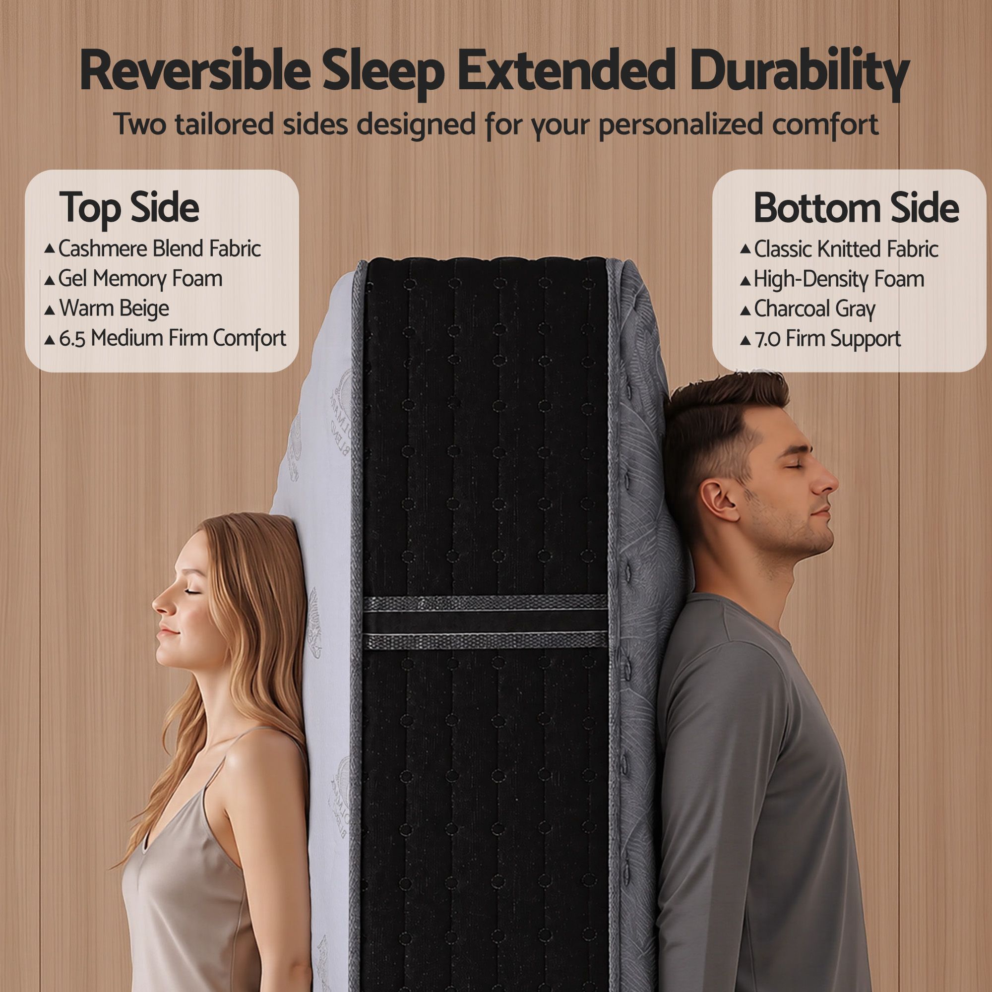 Double Reversible Spring Mattress 35cm with Cashmere Cover and Gel Foam - White/Charcoal