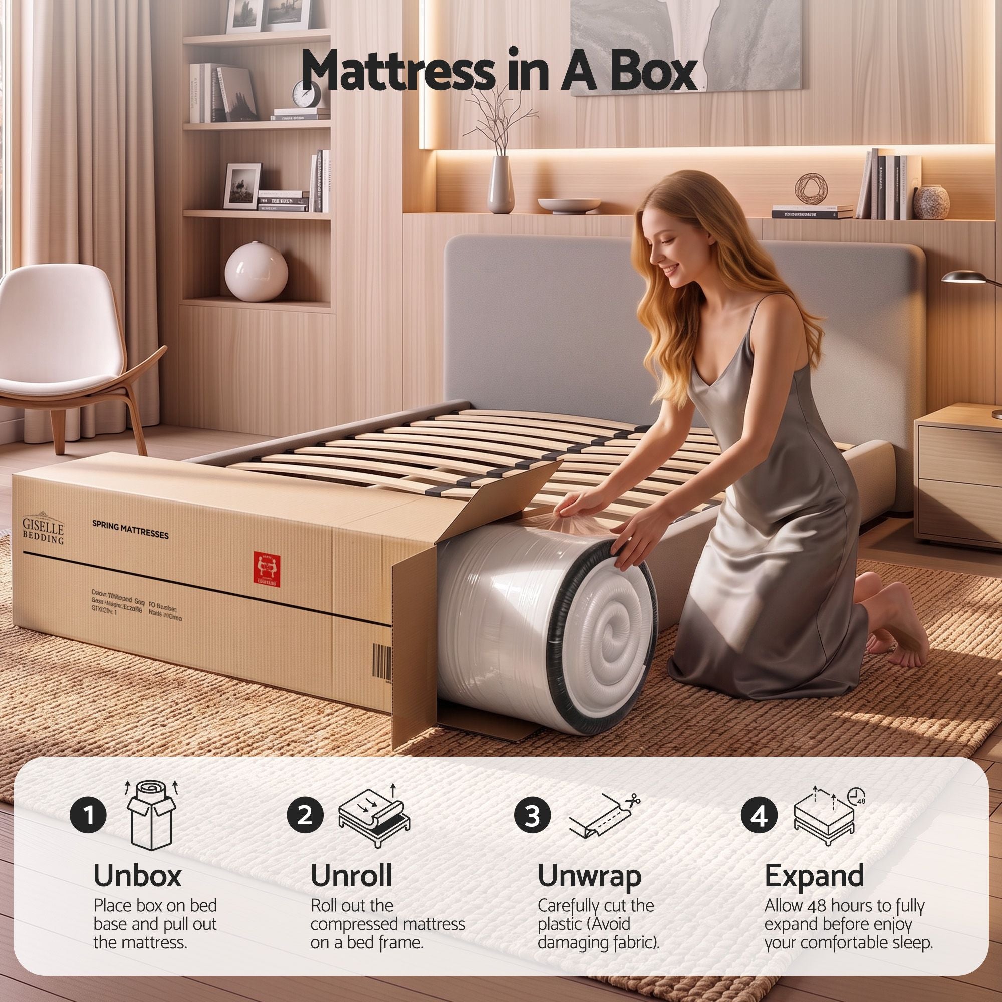 Double Reversible Spring Mattress 35cm with Cashmere Cover and Gel Foam - White/Charcoal