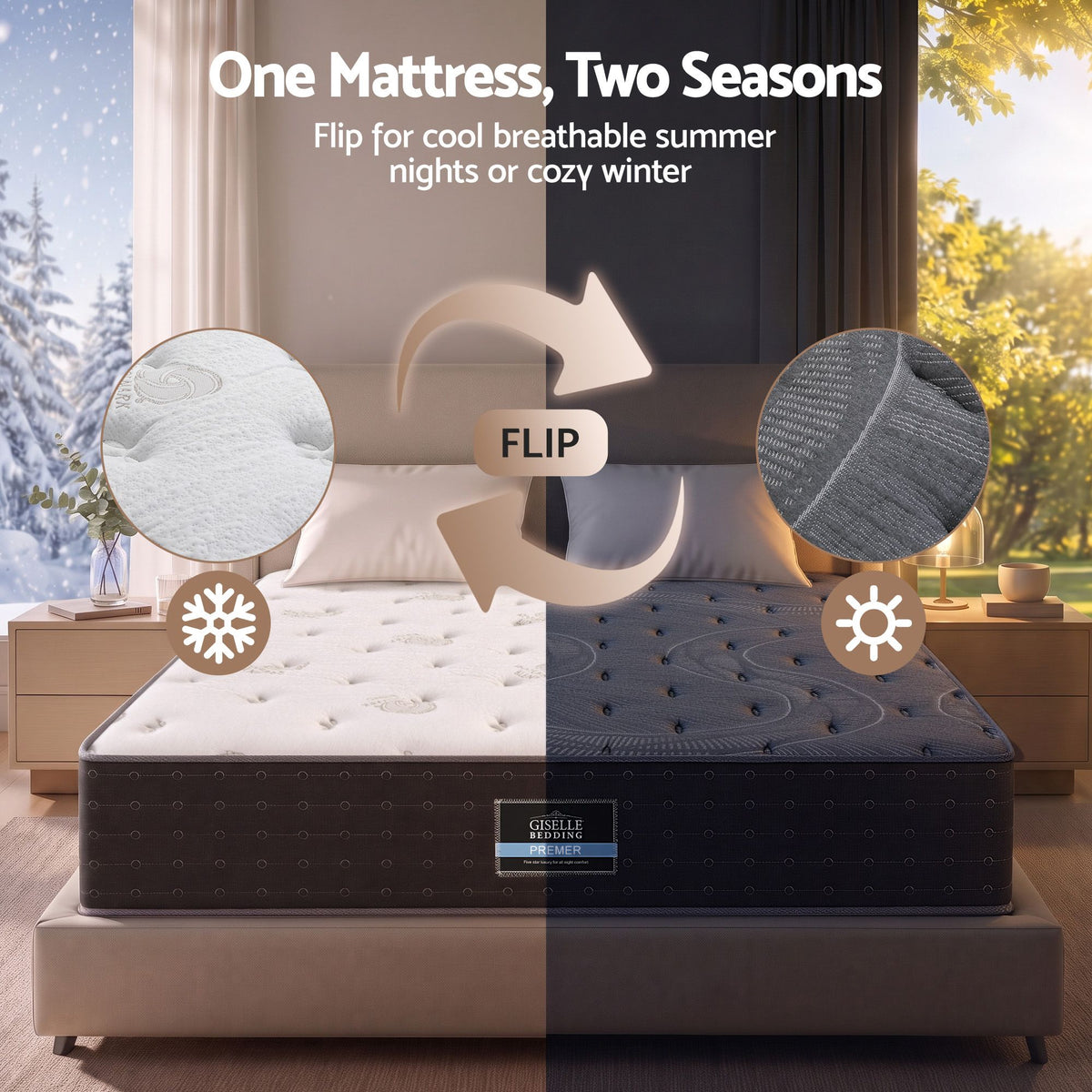 Reversible King Spring Mattress with Cashmere Cover and Gel Foam 35cm - White/Charcoal