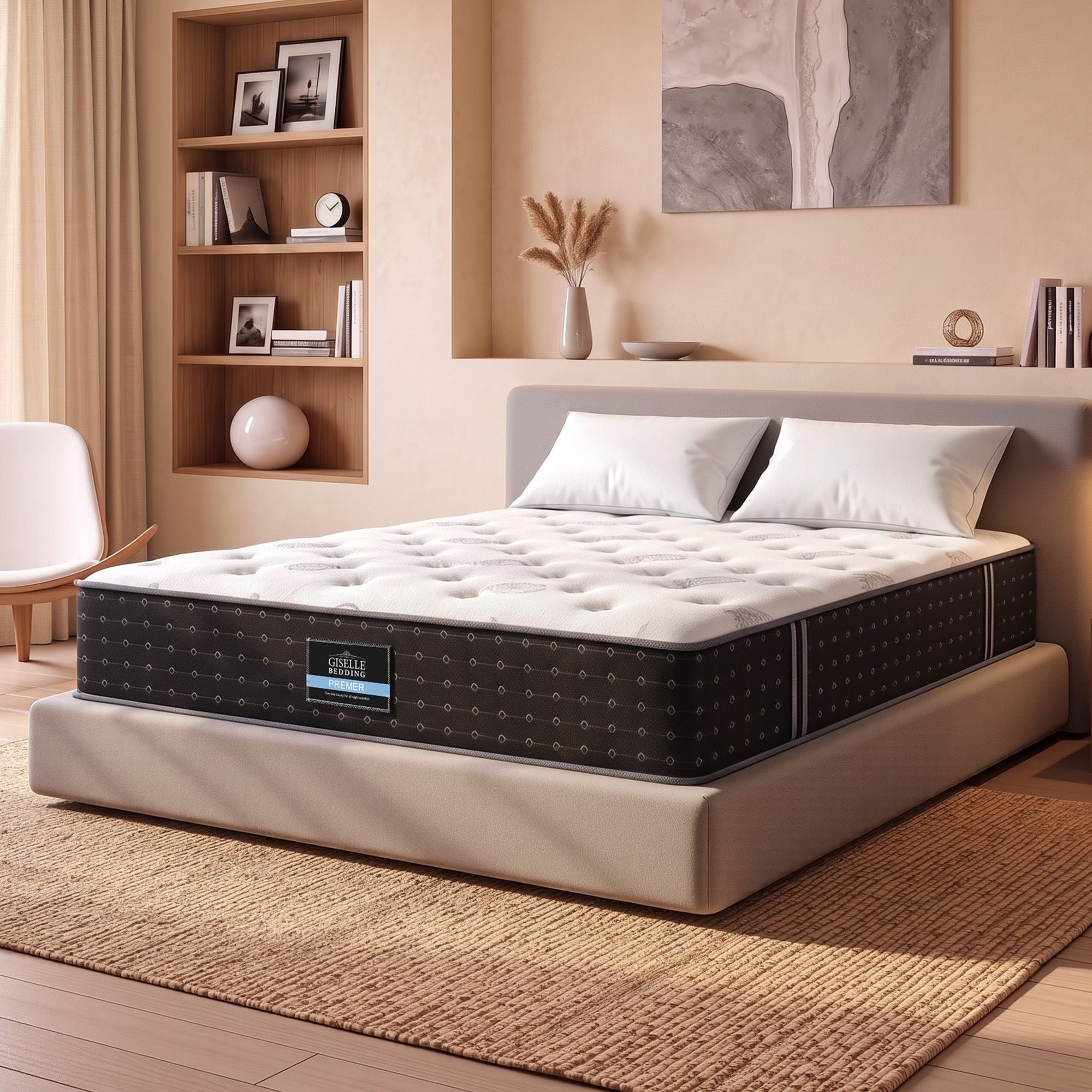 Reversible King Spring Mattress with Cashmere Cover and Gel Foam 35cm - White/Charcoal
