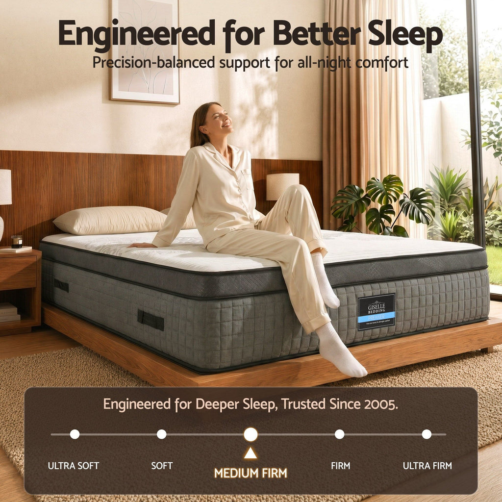 Double Mattress 37cm 4-in-1 Adjustable Firmness Cooling Gel Memory Foam Dual-Zone Flippable for Couples