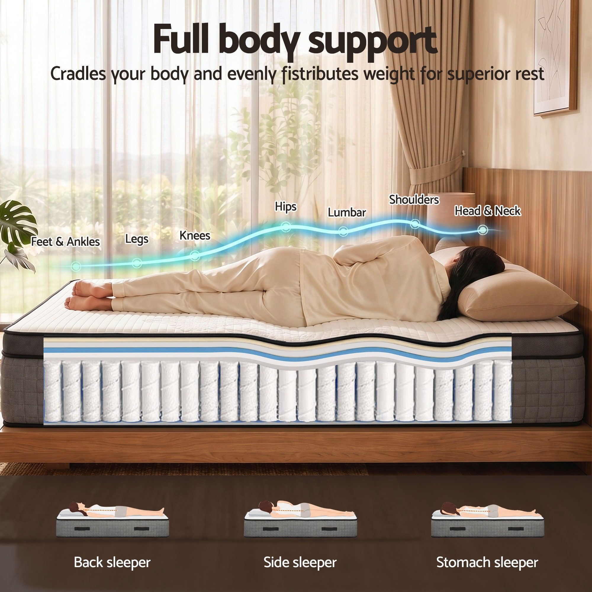 Double Mattress 37cm 4-in-1 Adjustable Firmness Cooling Gel Memory Foam Dual-Zone Flippable for Couples