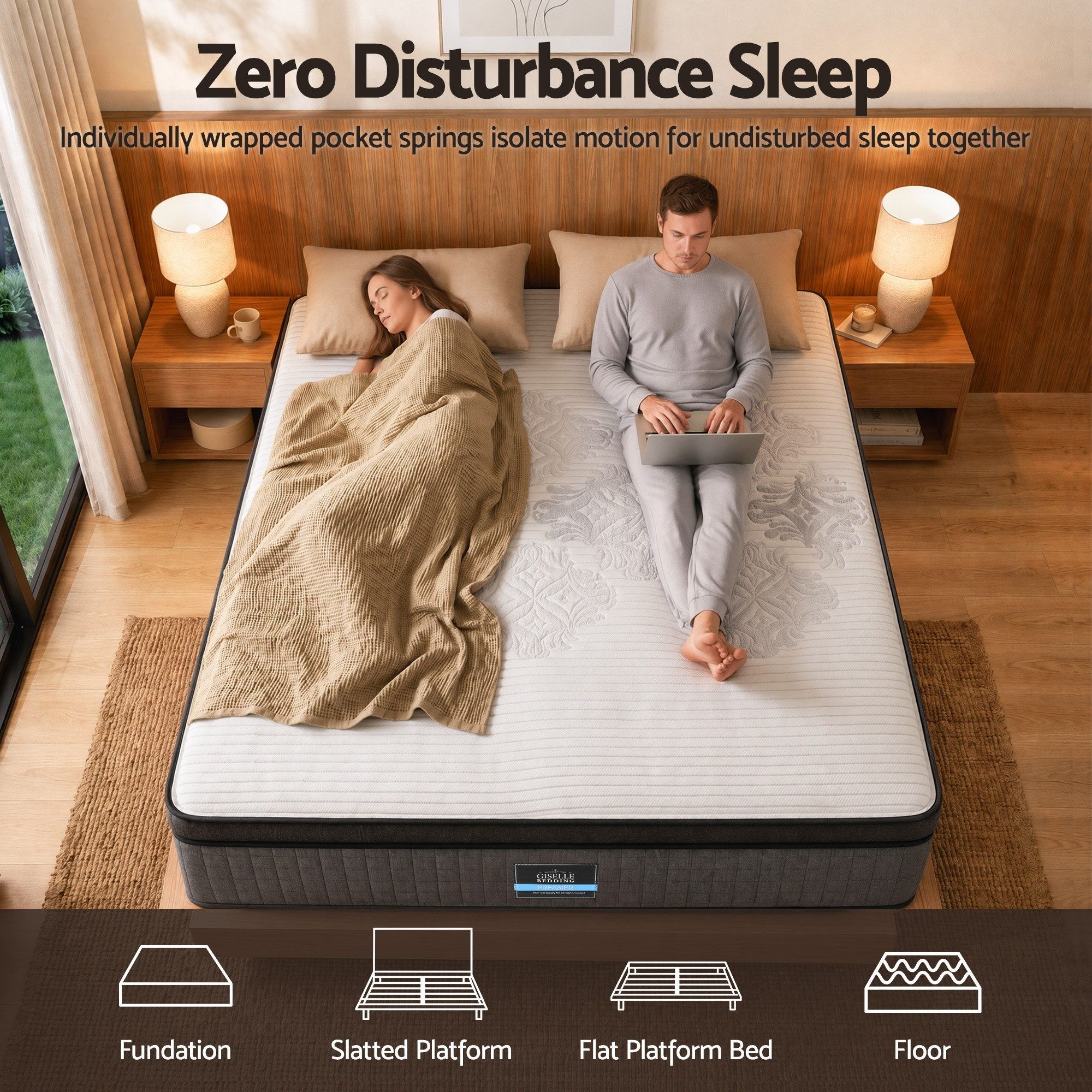 Queen Mattress 37cm 4-in-1 Adjustable Firmness Cooling Gel Memory Foam Dual-Zone Flippable for Couples