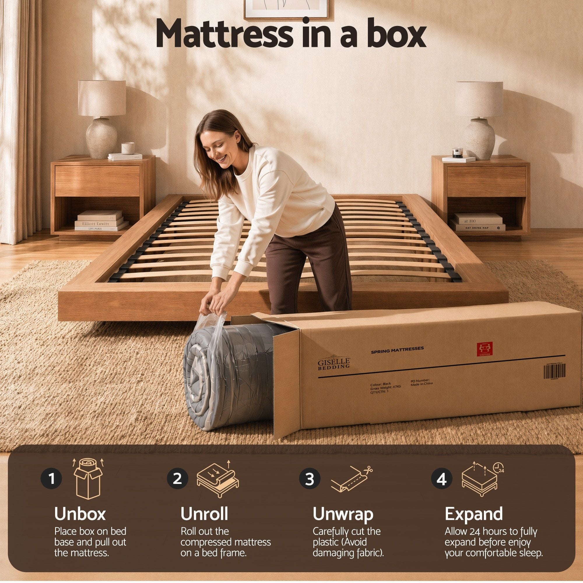 Queen Mattress 37cm 4-in-1 Adjustable Firmness Cooling Gel Memory Foam Dual-Zone Flippable for Couples