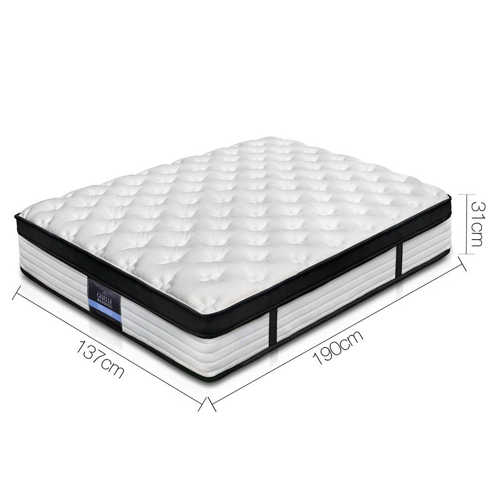 Devon Euro Top Pocket Spring Mattress 31cm Thick - Double, medium firm with quilted top, shown with size dimensions.