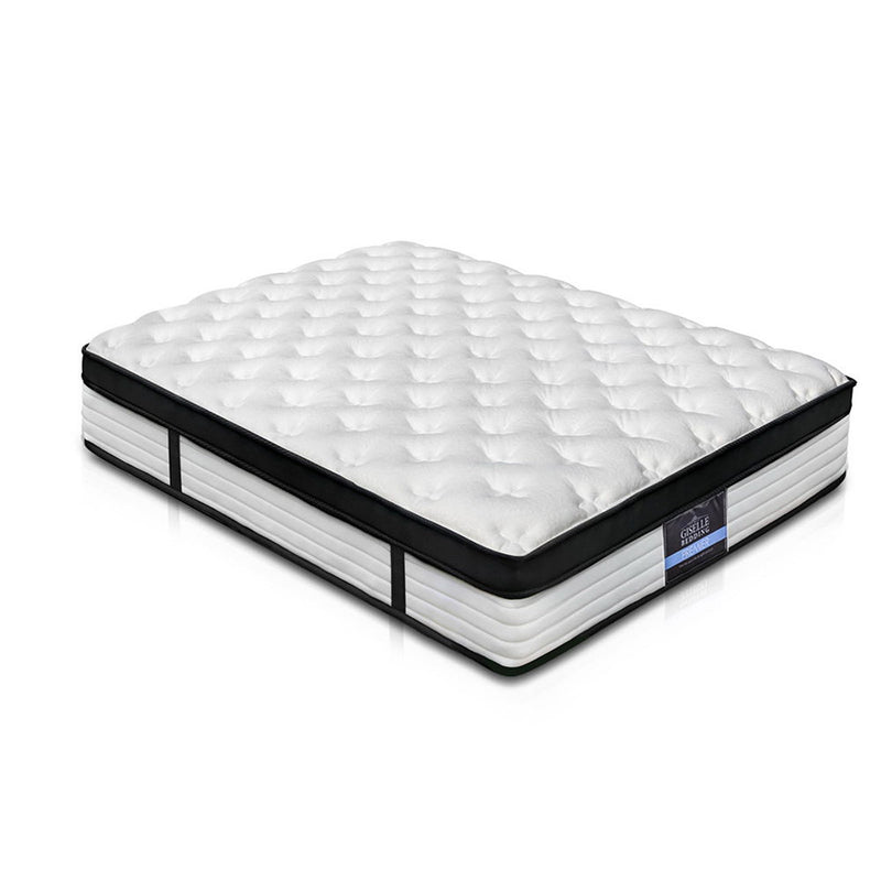 Devon Euro Top Pocket Spring Mattress 31cm Thick - Double with quilted white top and black side trim shown on white background