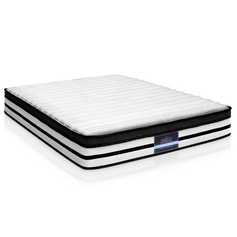 Rostock Euro Top Pocket Spring Mattress 27cm Thick - Double with white quilted top and black striped sides on white background