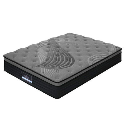 Double Comfort Package | Alanya Euro Top Mattress (Medium Firm) with deluxe pillowtop topper in gray and black design