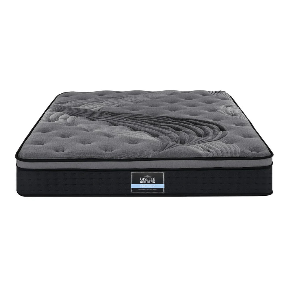 Queen Ultra Package | Henley LED Bed Black mattress view with Alanya Euro Top Pocket Spring Mattress and pillowtop topper