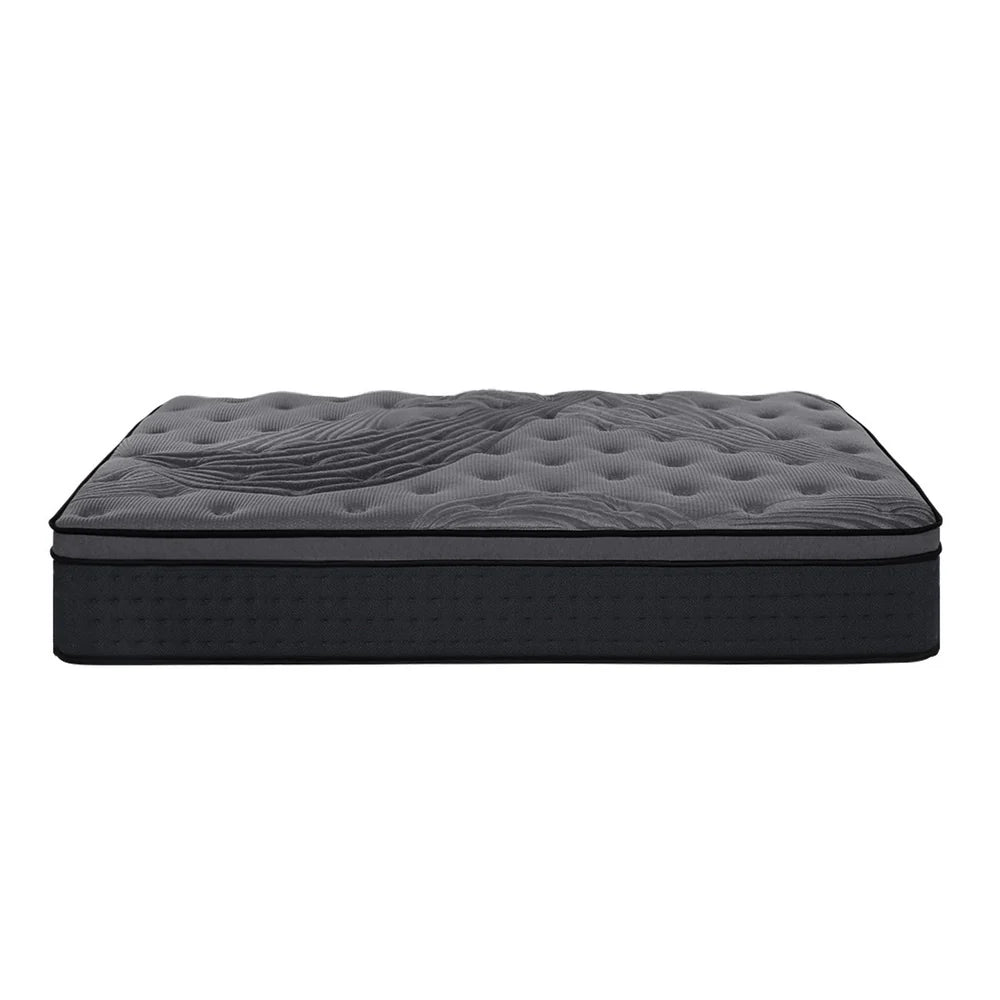 Queen Ultra Package | Henley LED Bed Black with Alanya Euro Top Pocket Spring Mattress and pillowtop topper displayed on white background