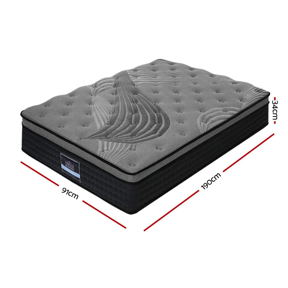 Single Premium Package | Coogee Bed Frame Grey, Alanya Euro Top Pocket Spring Mattress (Medium Firm) & Pillowtop Mattress Topper