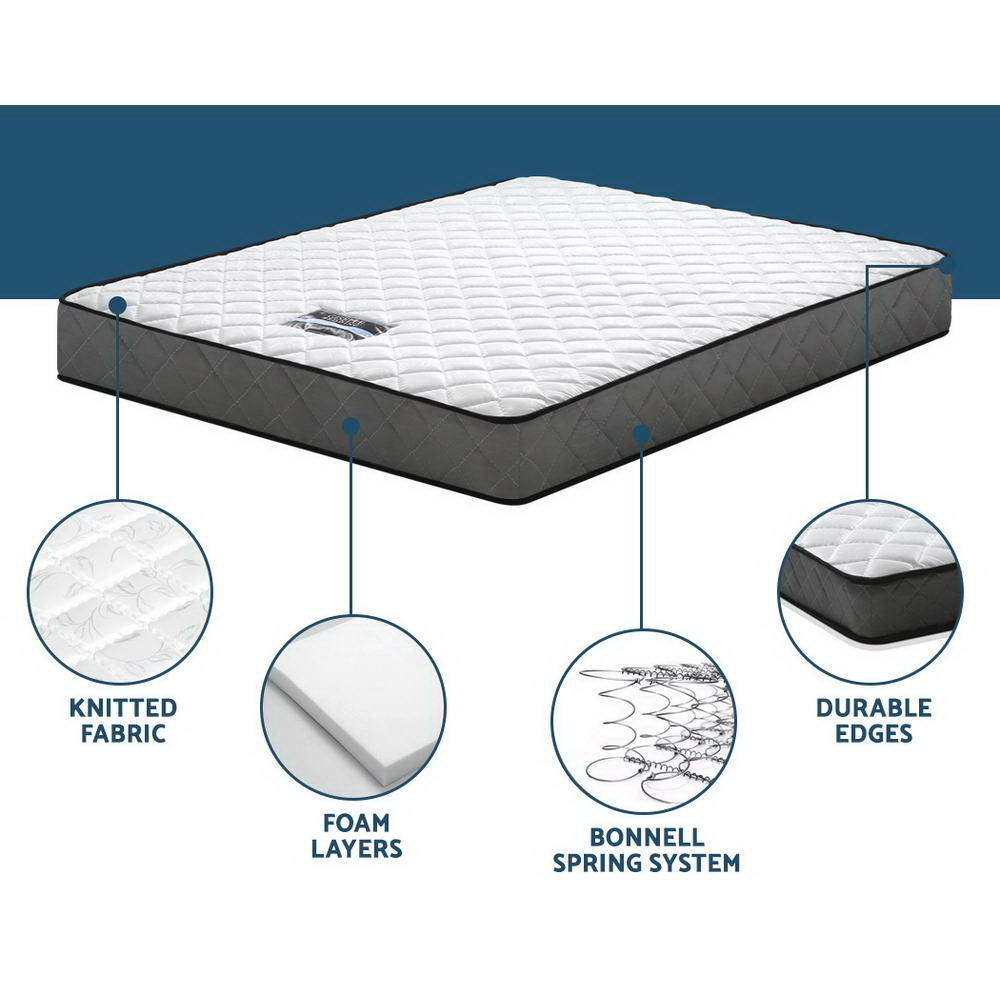 Alzbeta Bonnell Spring Mattress 16cm Thick - Double with knitted fabric, foam layers, spring system, and durable edges by Bedzy