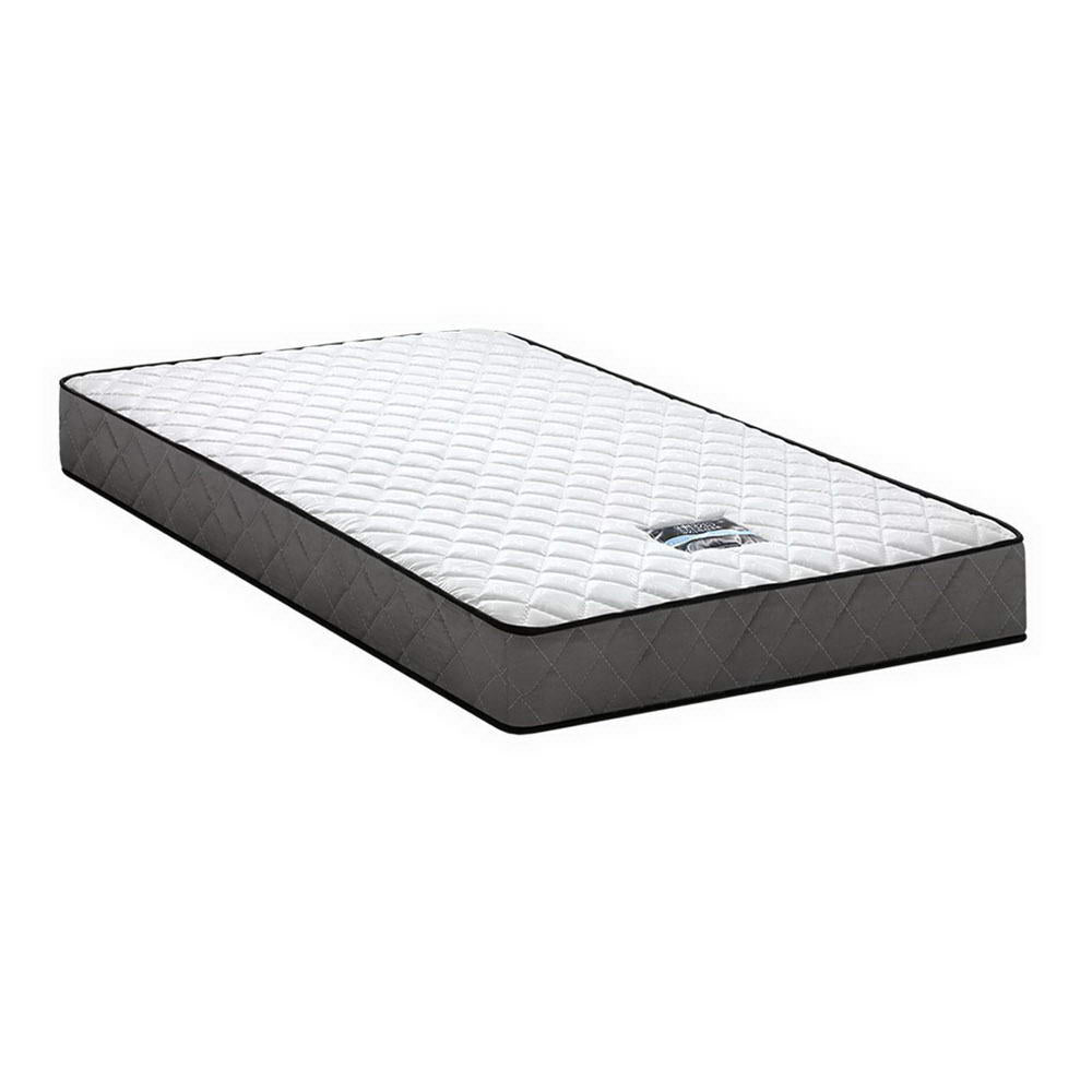 Alzbeta Bonnell Spring Mattress 16cm Thick - King Single with quilted white top and gray side panels for bedroom furniture.