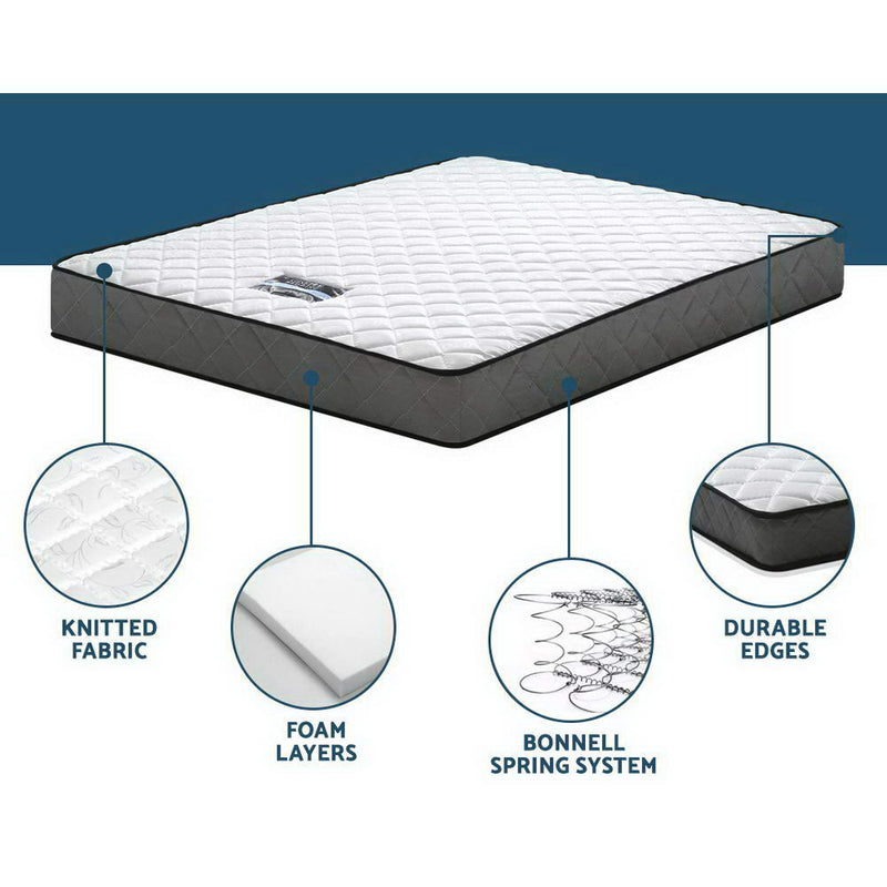 Alzbeta Bonnell Spring Mattress 16cm Thick - King Single with knitted fabric, foam layers, spring system, and durable edges