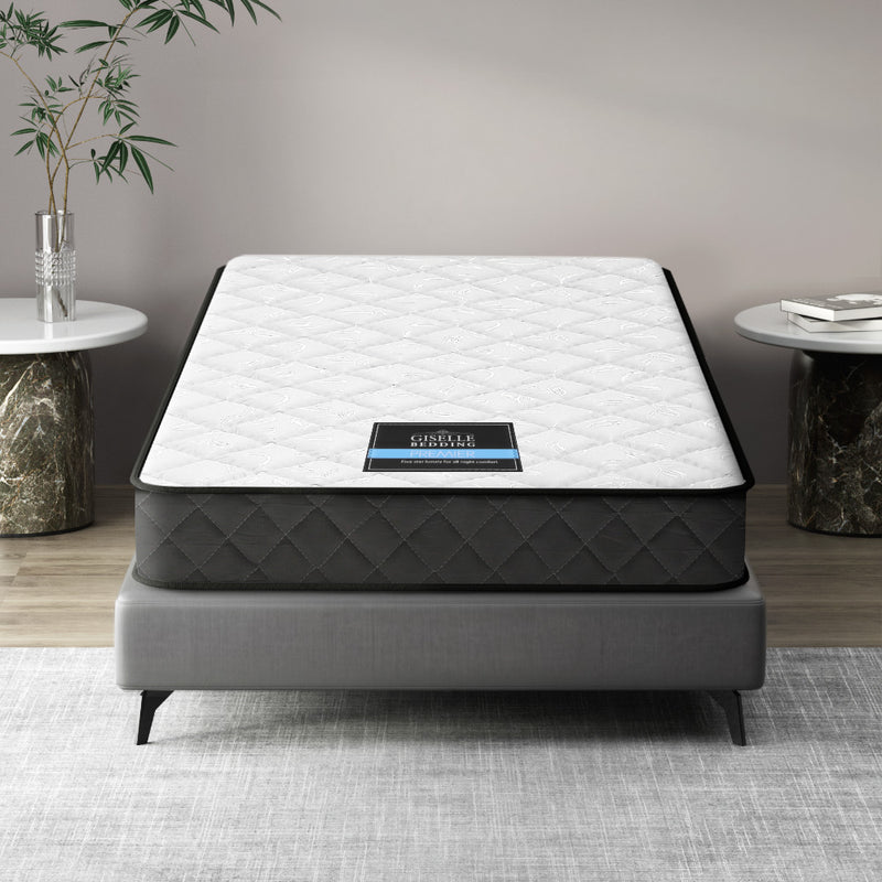 Alzbeta Bonnell Spring Mattress 16cm Thick - King Single on gray bed frame in modern bedroom setting