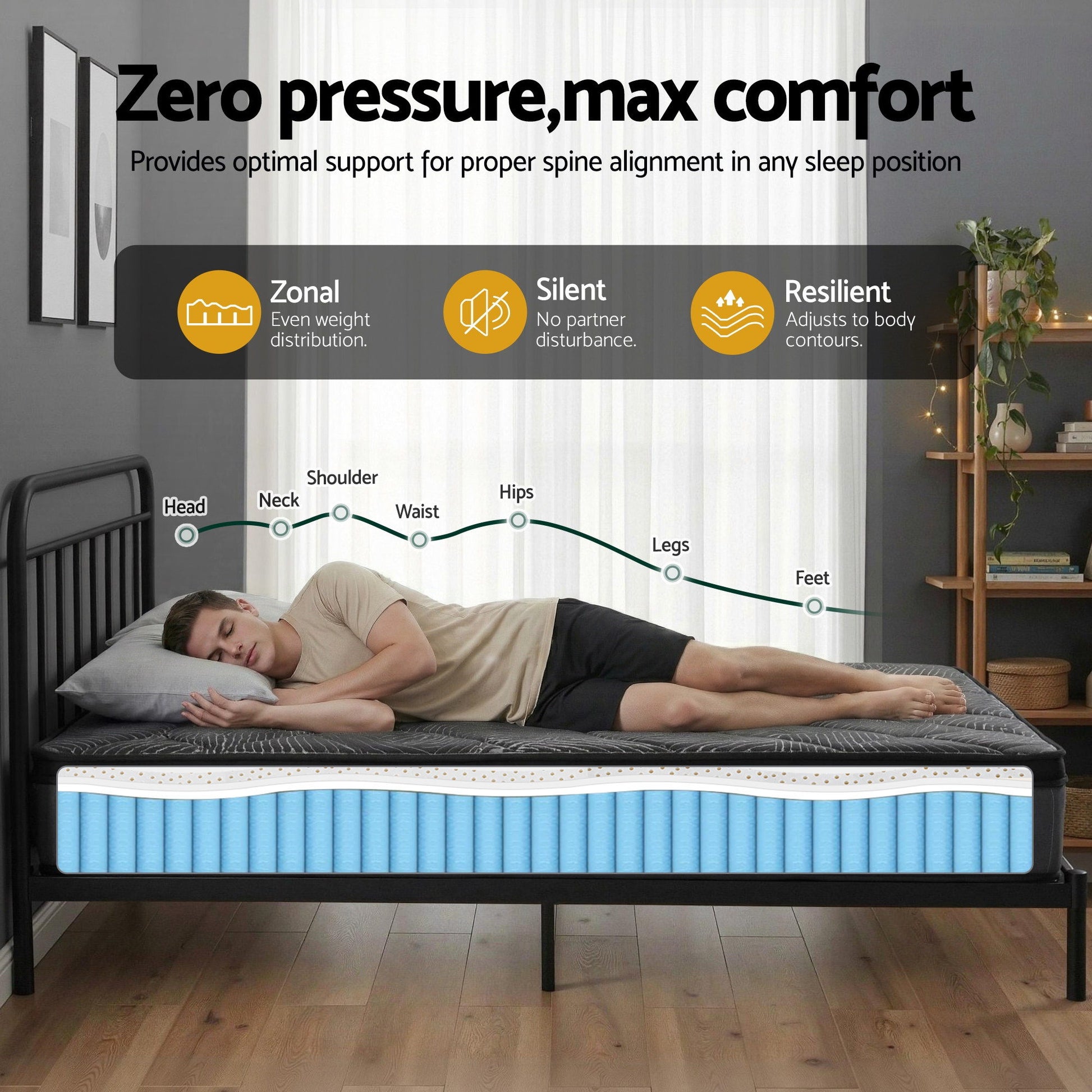 Double Mattress 25cm Pocket Spring Latex Euro Top Medium Firm Bed-9