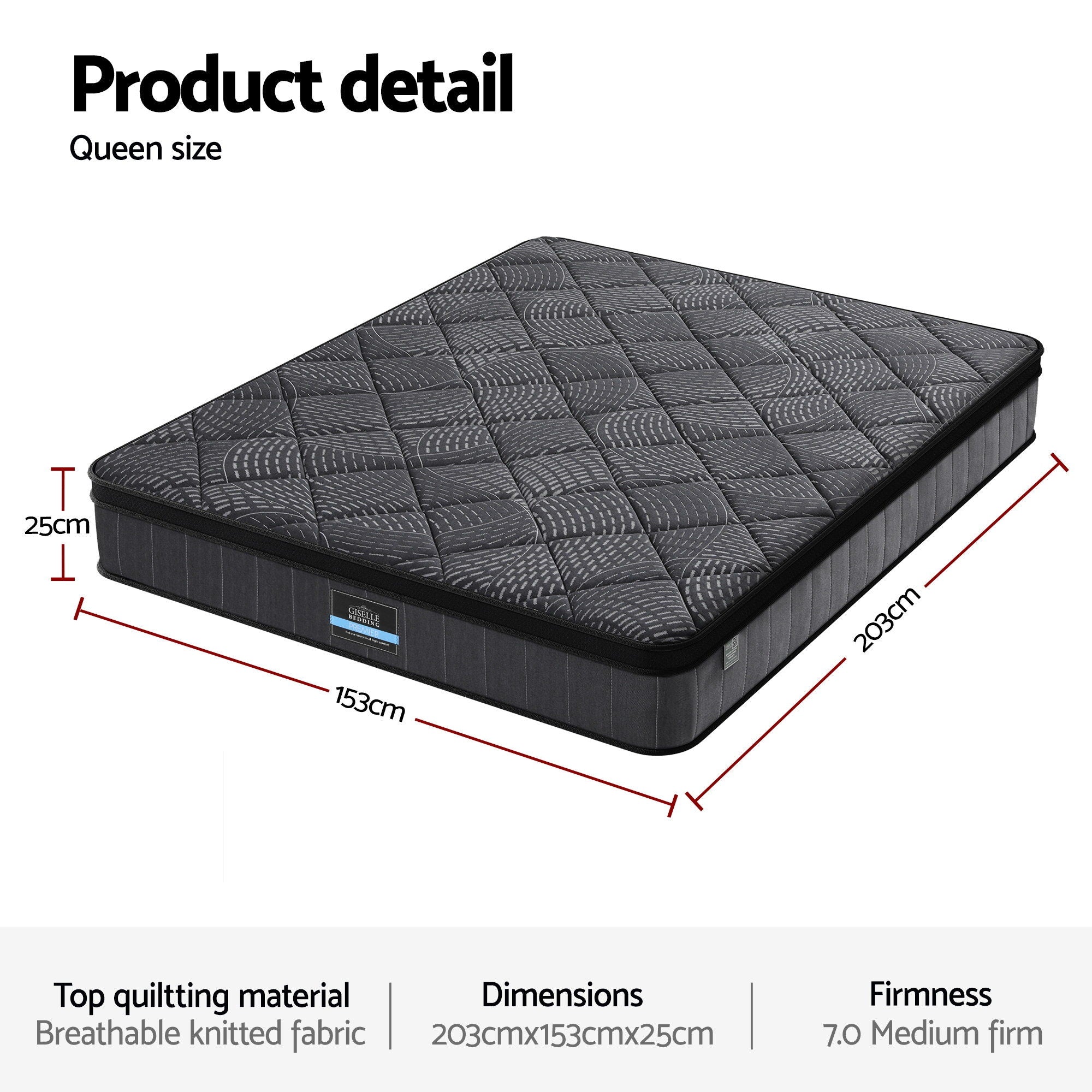 Queen Mattress 25cm Pocket Spring Latex Euro Top Medium Firm Bed