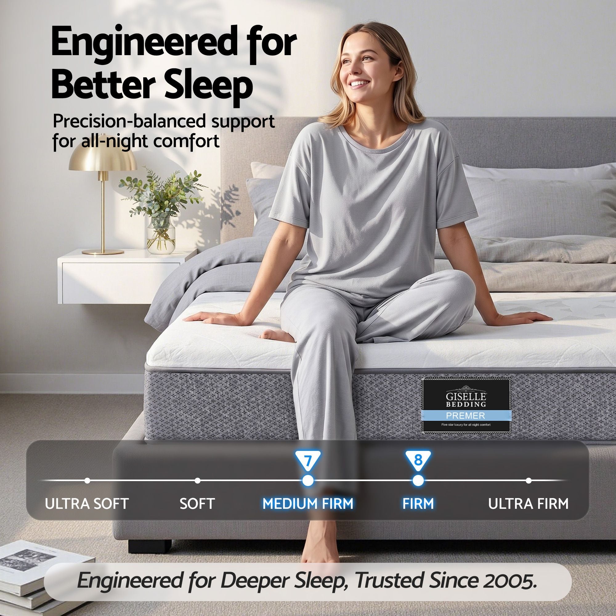 King Single Mattress 23cm Pocket Spring Mattress with Adjustable Firmness Reversible Foam Layer for Medium Firm & Firm Support Motion Isolation Bedroom Bed
