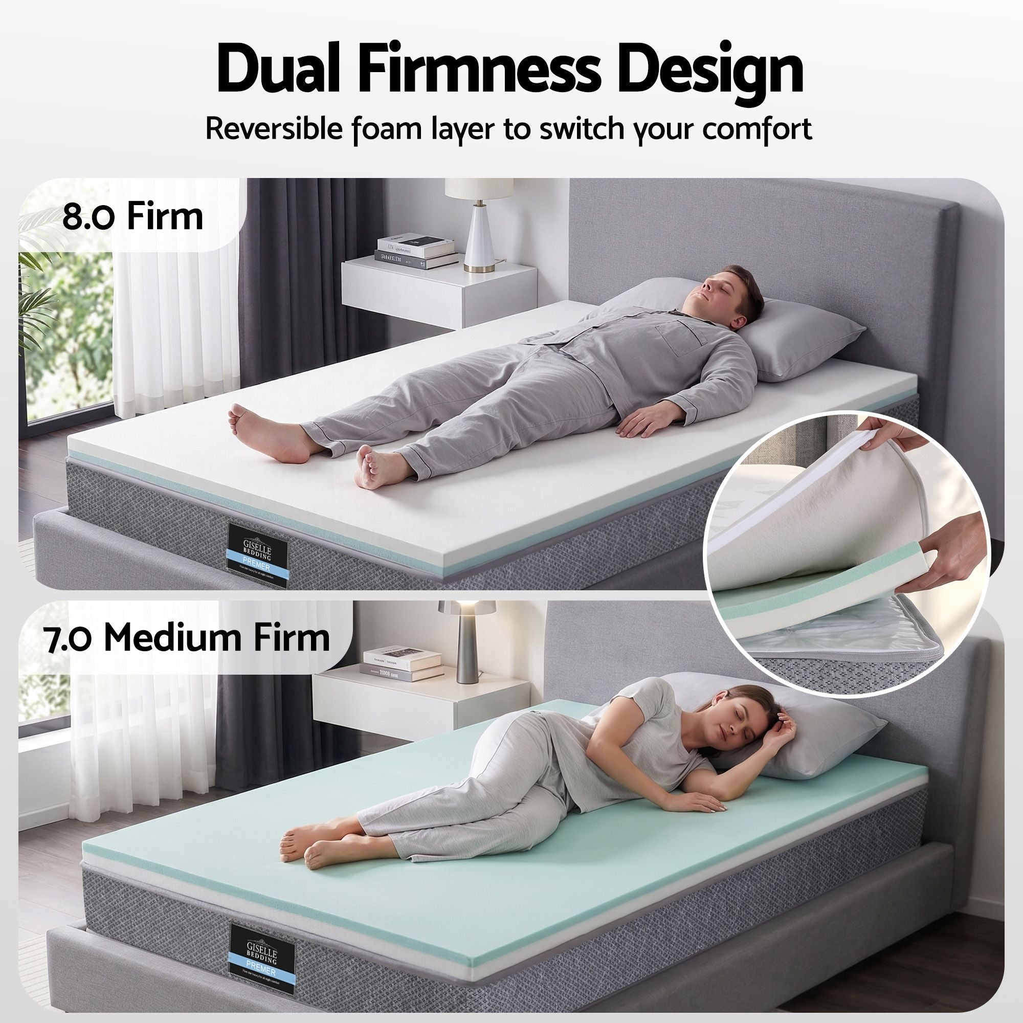 King Single Mattress 23cm Pocket Spring Mattress with Adjustable Firmness Reversible Foam Layer for Medium Firm & Firm Support Motion Isolation Bedroom Bed