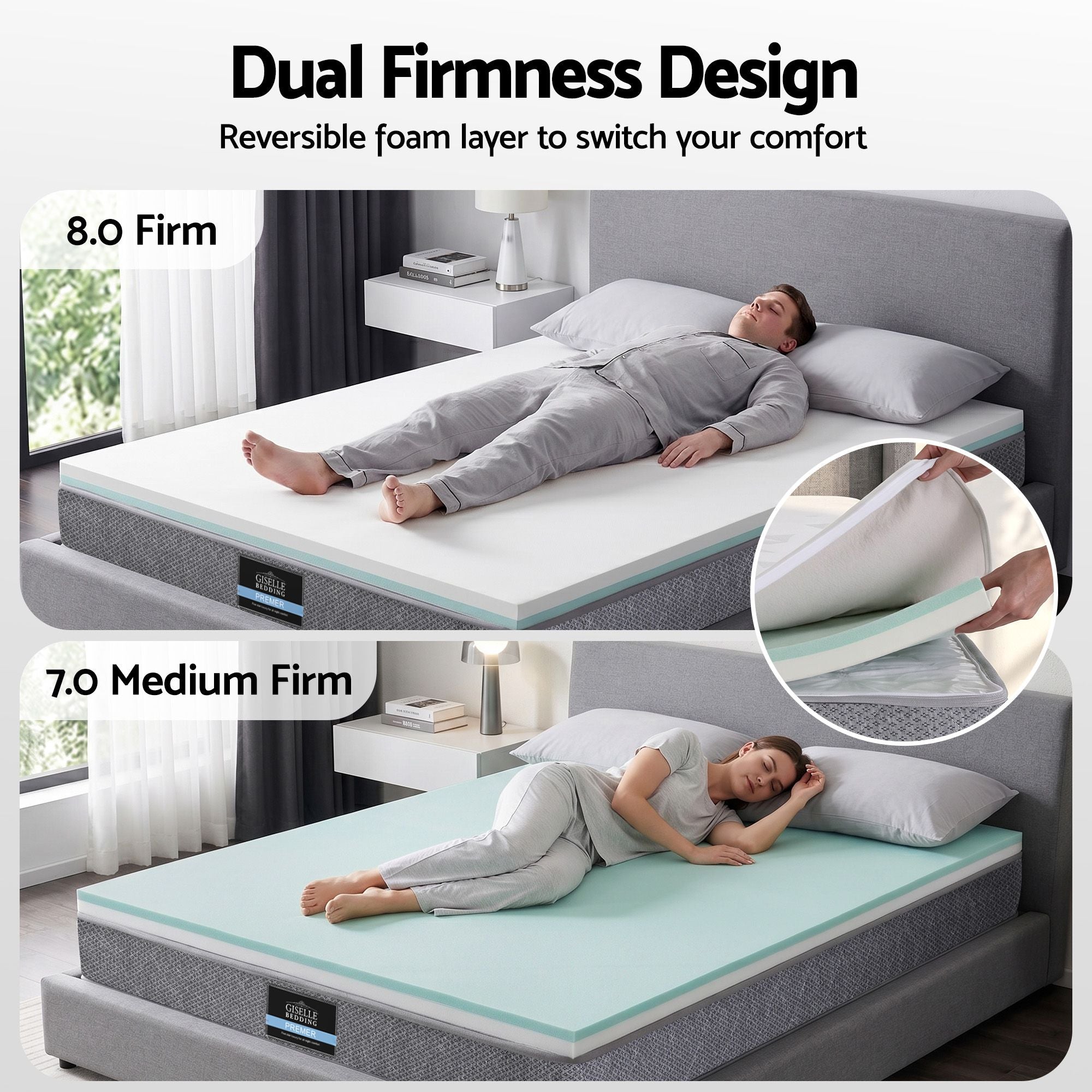Queen Mattress 23cm Pocket Spring Mattress with Adjustable Firmness Reversible Foam Layer for Medium Firm & Firm Support Motion Isolation Bedroom Bed