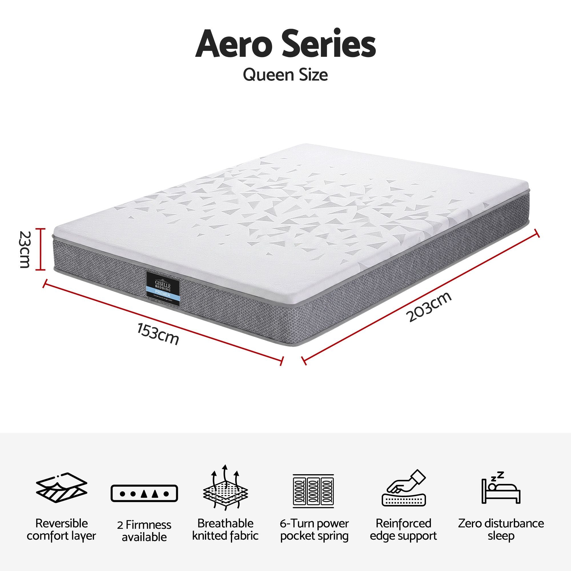 Queen Mattress 23cm Pocket Spring Mattress with Adjustable Firmness Reversible Foam Layer for Medium Firm & Firm Support Motion Isolation Bedroom Bed