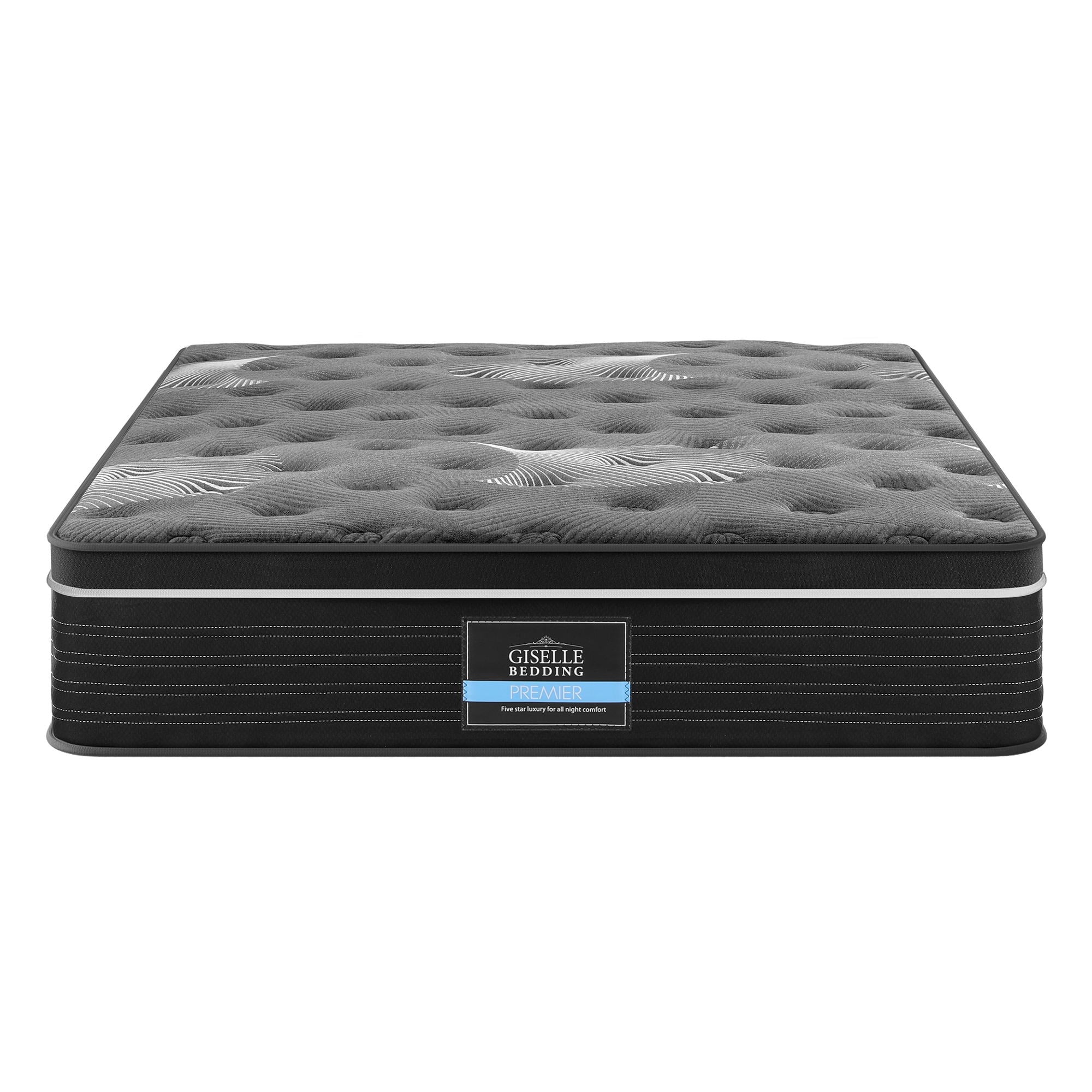 35cm Mattress Graphene Memory Foam Medium Firm Euro Top Mattresses Double in dark gray with stitched pattern and label on black base
