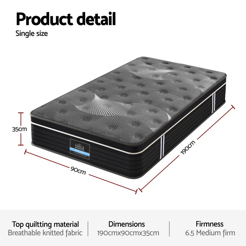 35cm Mattress Graphene Memory Foam Medium Firm Euro Top Mattresses Single with breathable quilted fabric, shown with size dimensions
