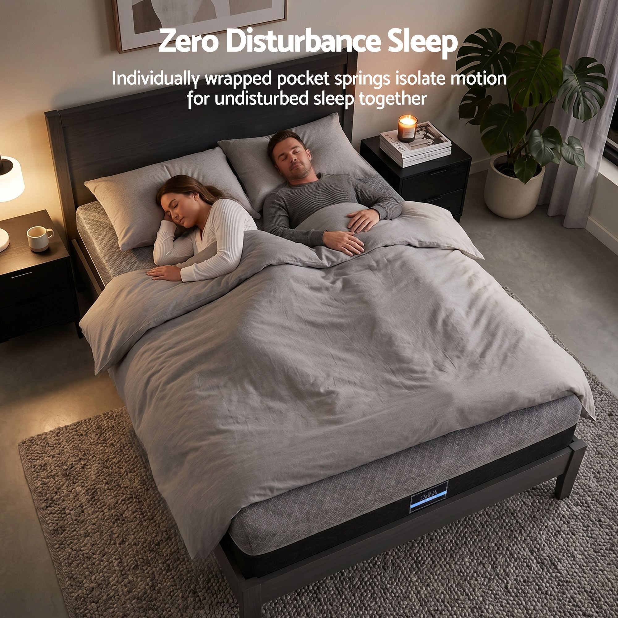 Double Mattress 26cm Firm Pocket Spring Dual Edge Support Dark Grey