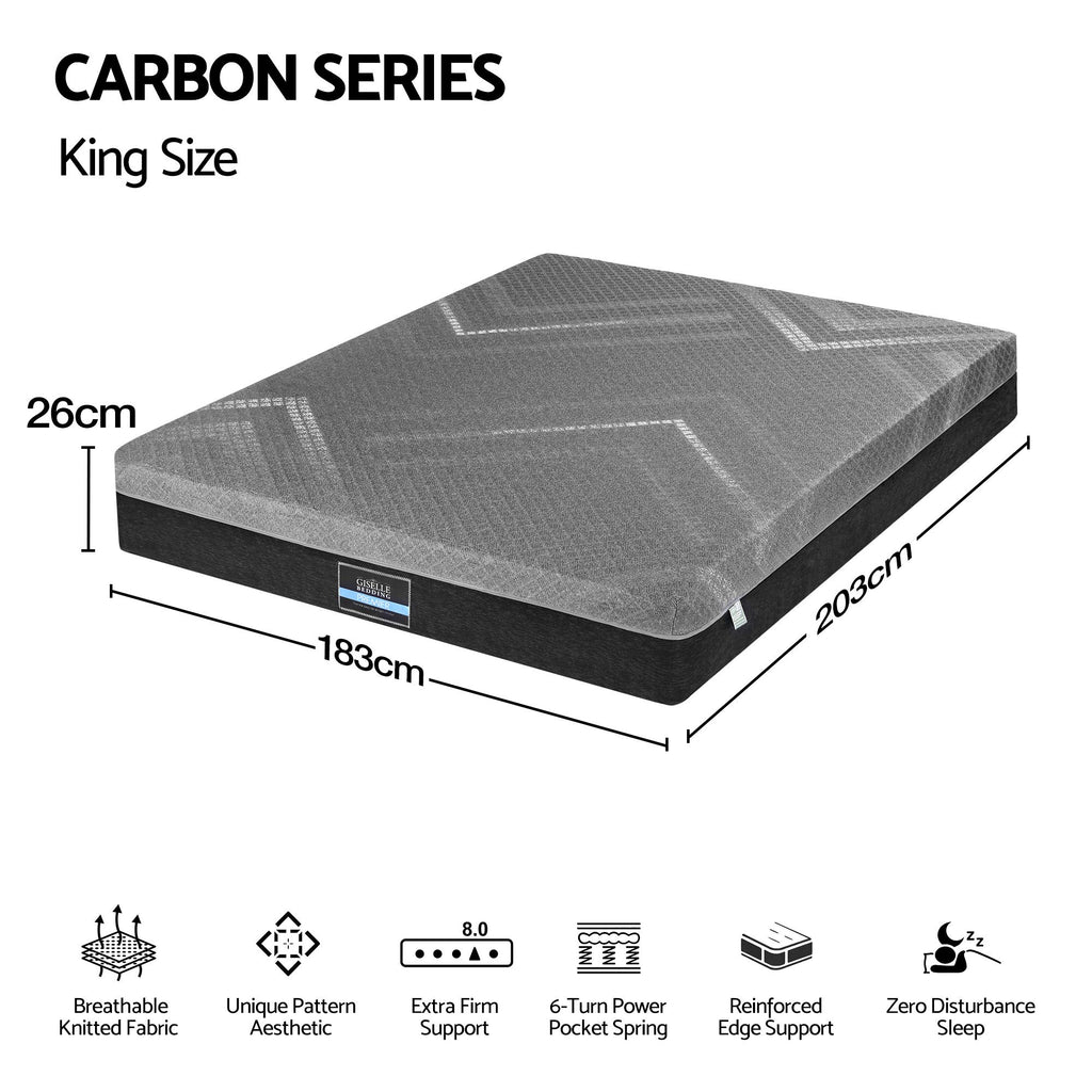 King Mattress 26cm Firm Pocket Spring Dual Edge Support Dark Grey