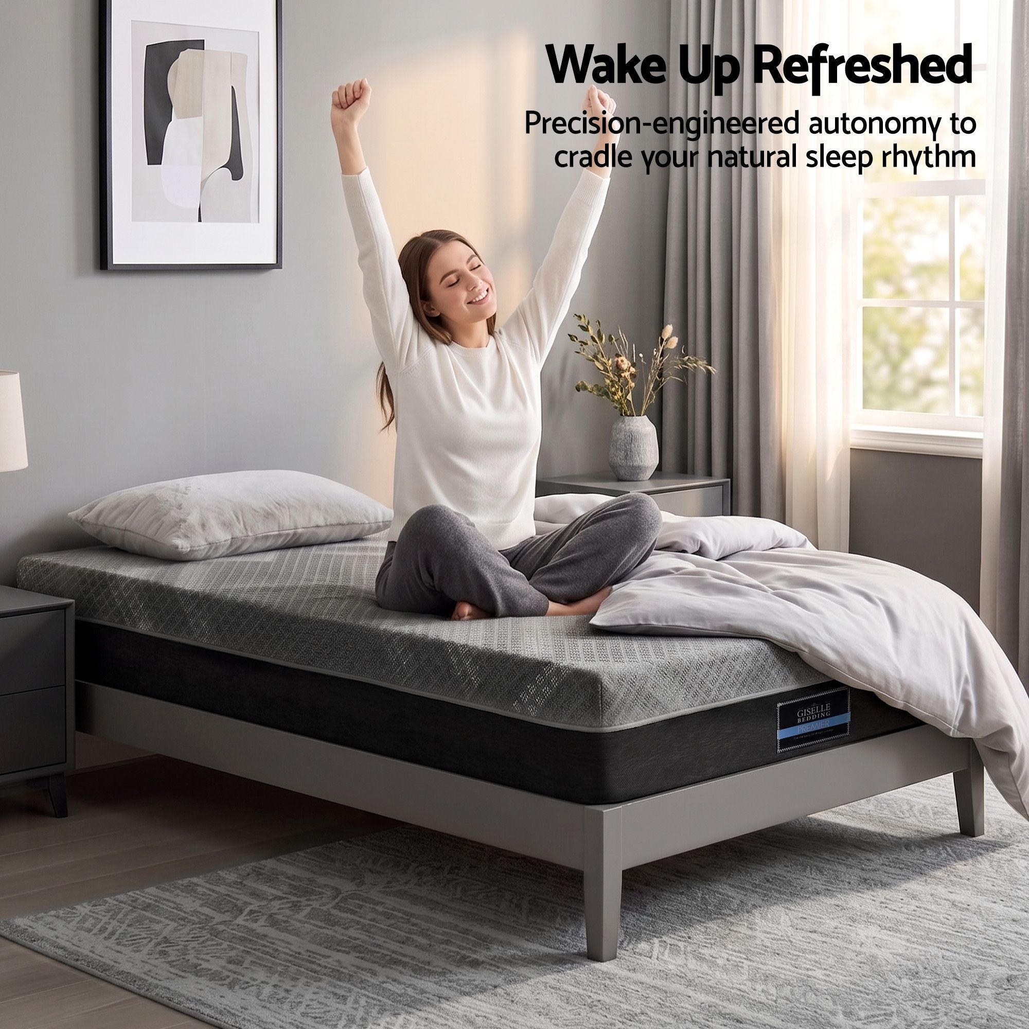 Single Mattress 26cm Firm Pocket Spring Dual Edge Support Dark Grey