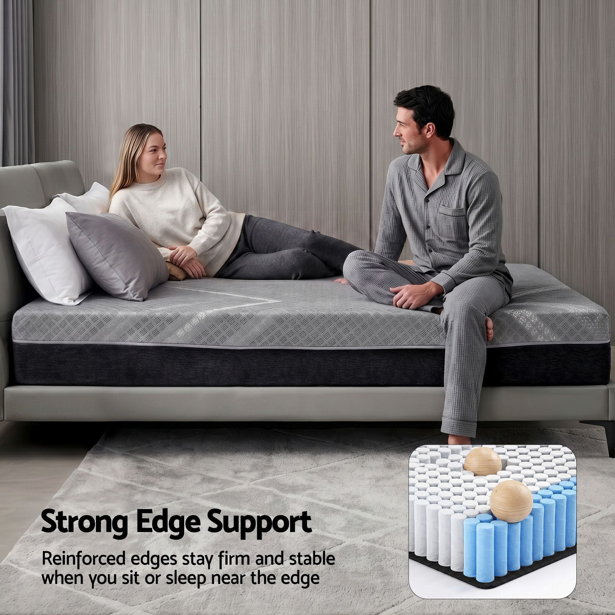 Single Mattress 26cm Firm Pocket Spring Dual Edge Support Dark Grey