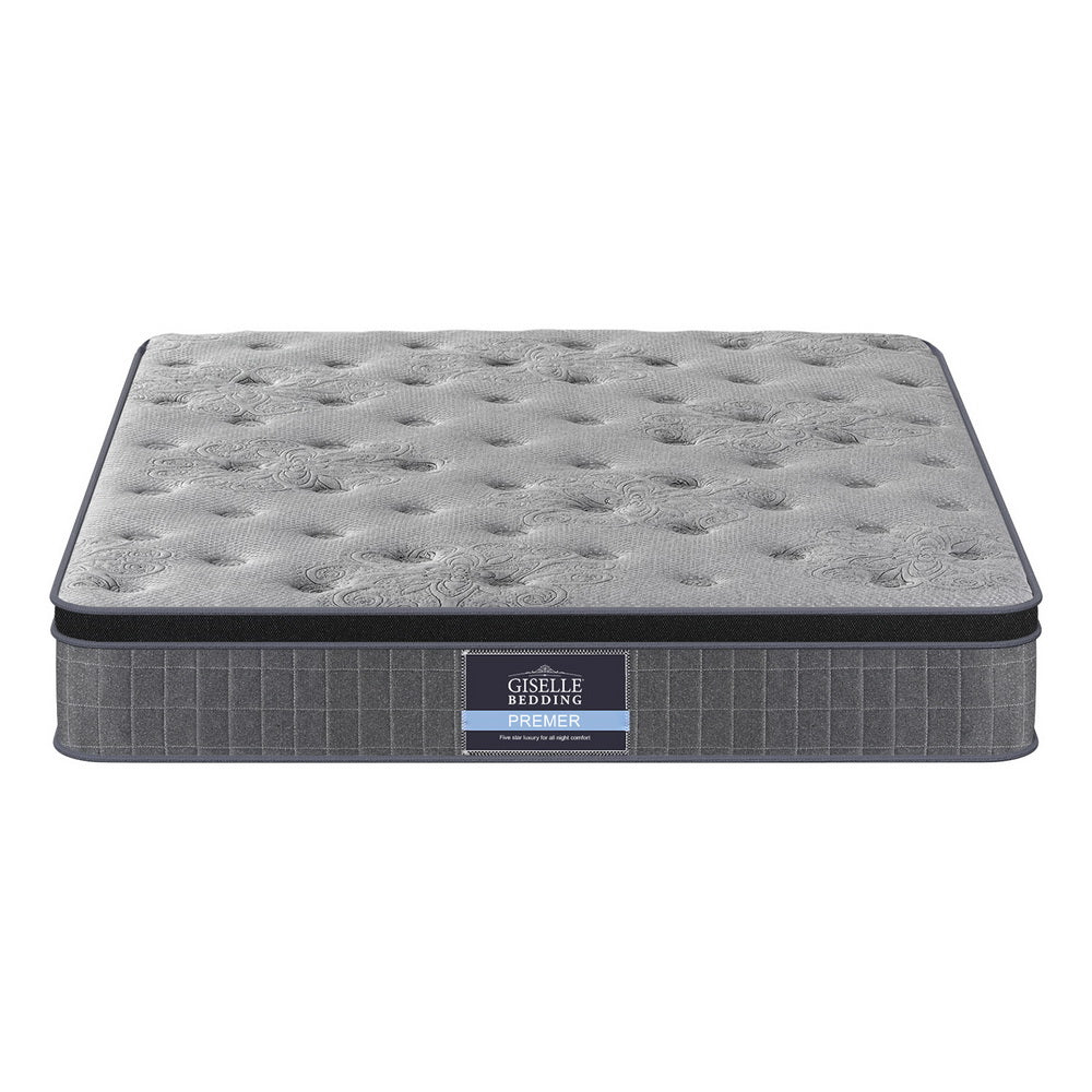 26cm Mattress Double Latex Foam Mattresses with gray quilted top and patterned side panel by Giselle Bedding Bedzy bed shop