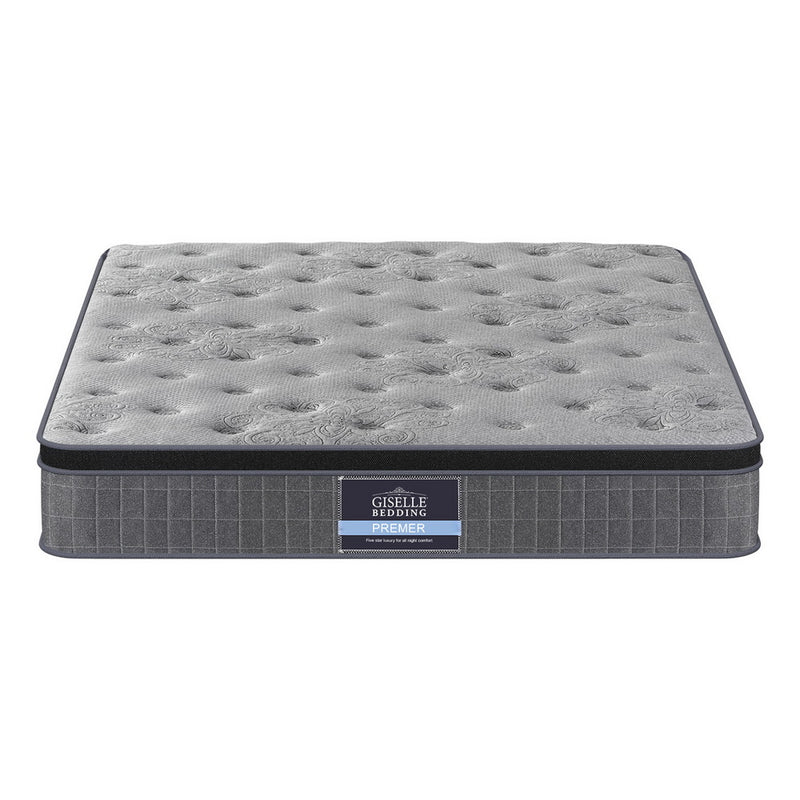 26cm Mattress Double Latex Foam Mattresses with gray quilted top and patterned side panel by Giselle Bedding Bedzy bed shop