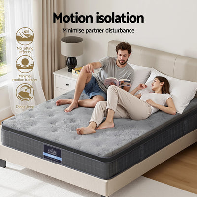 26cm Mattress Double Latex Foam Mattresses with gray textured surface, showing couple relaxing on bed with nightstand nearby